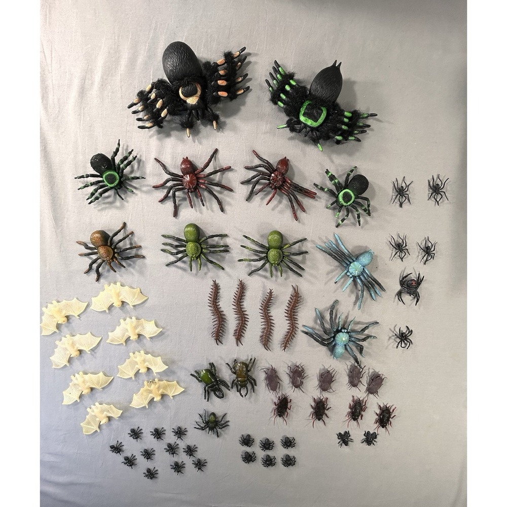 Halloween Collection of Rubber and Plastic Spiders Bats Centipedes Roaches